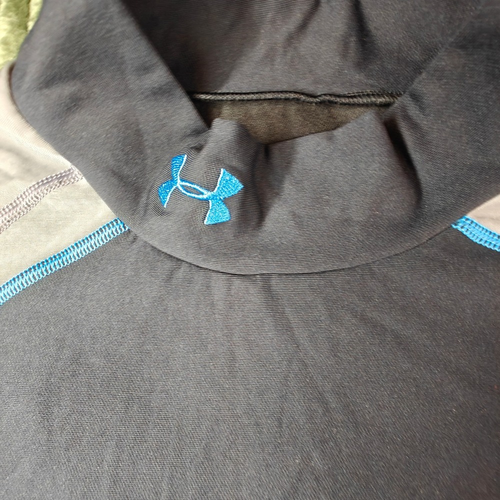 Under Armour ColdGear Compression Mock Neck Shirt Mens XL Black Grey 206289 - Picture 2 of 9